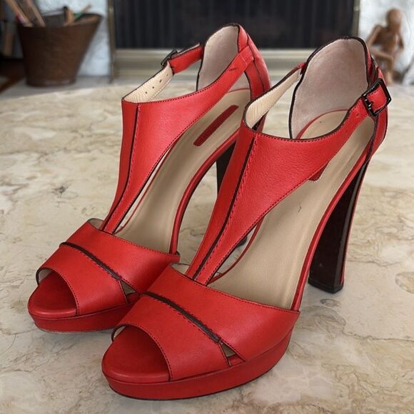 Longchamp Leather Platform Peep Toe Heels - Picture 3 of 17